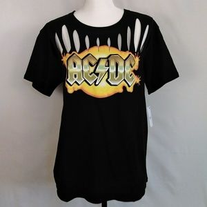 AC/DC slashed chest womens black Tshirt size L